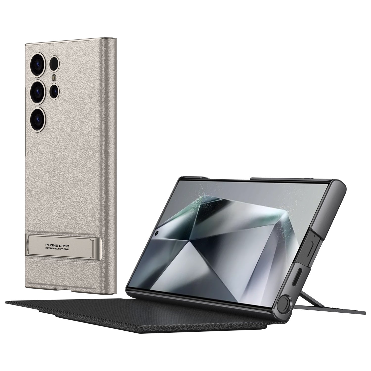 Leather Electroplated Protective Cover With Invisible Holder For Galaxy S24 S23 Ultra