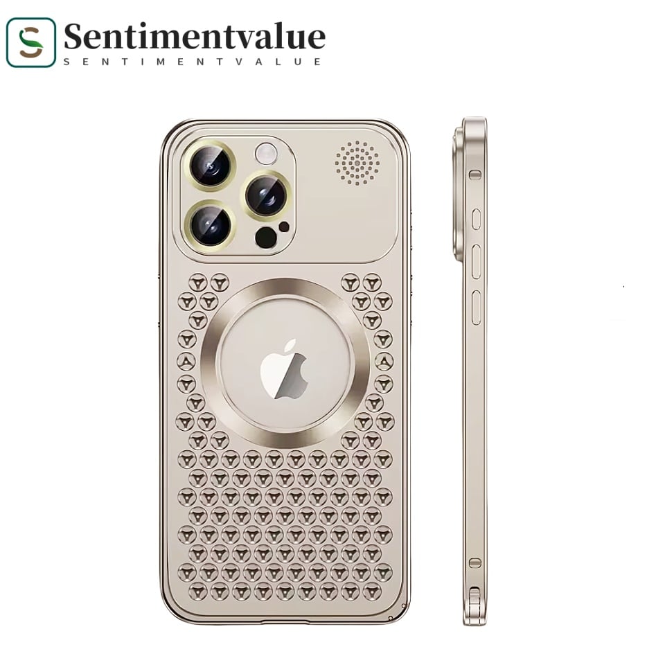 Spring Buckle Aromatherapy Metal Hollow Heat Dissipation Mobile Phone Case With Lens Film