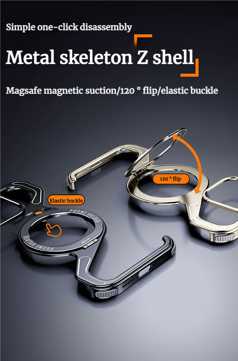 Metal Z Shell With Magnetic Bracket Hollow Heat Dissipation Mobile Phone Case Suitable For iPhone 16/15 Series