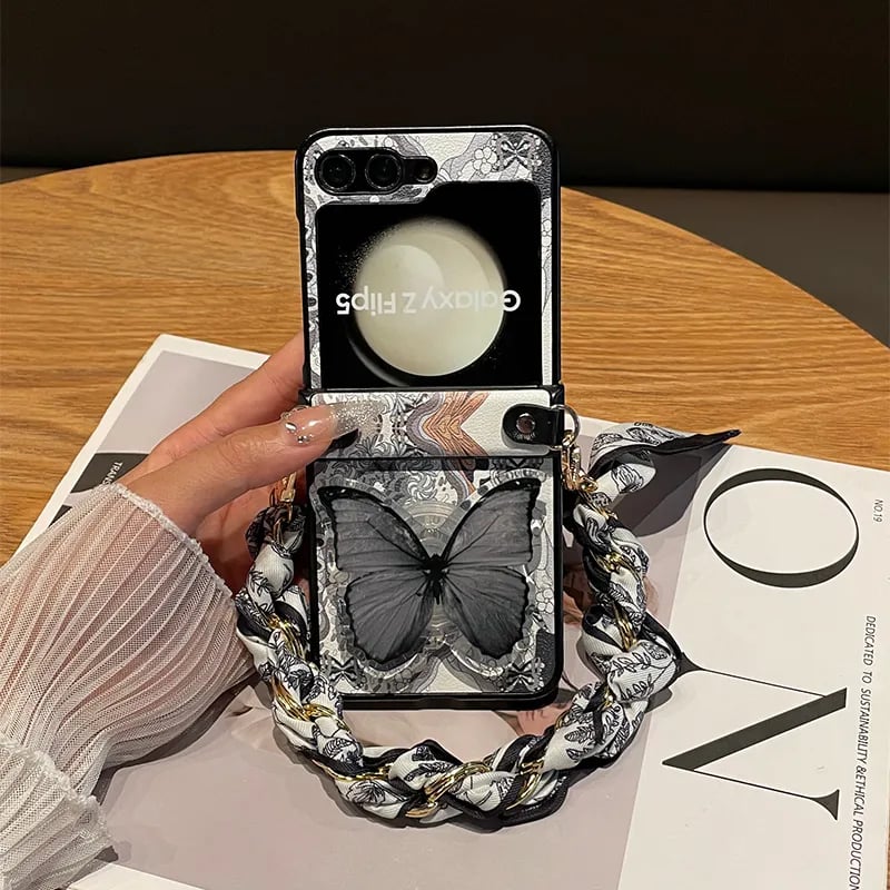 Butterfly Phone Case With Wrist Scarf Chain For Galaxy Z Flip 3/Galaxy Z Flip 4/Galaxy Z Flip 5/Galaxy Z Flip 6