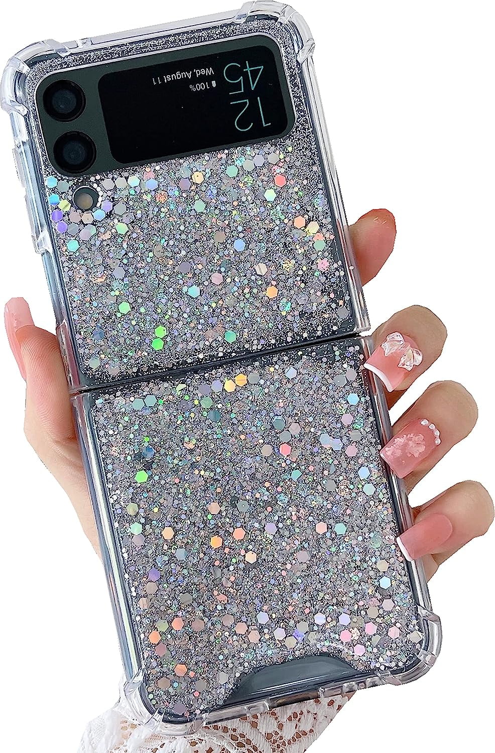 For Galaxy Z Flip 3 / Galaxy Z Flip 4 / Galaxy Z Flip 5 / Galaxy Z Flip 6 Clear Case, Soft Clear Flexible Rubber Glitter Sparkle Case Corners Shockproof Protective Cover