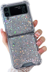 For Galaxy Z Flip 3 / Galaxy Z Flip 4 / Galaxy Z Flip 5 / Galaxy Z Flip 6 Clear Case, Soft Clear Flexible Rubber Glitter Sparkle Case Corners Shockproof Protective Cover