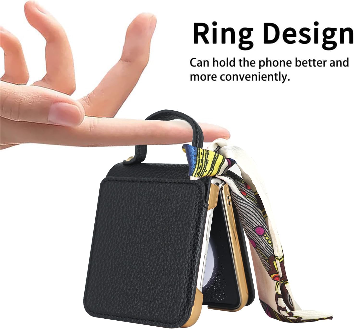 Mobile phone case for Galaxy Z Flip 3 / Galaxy Z Flip 4 / Galaxy Z Flip 5 / Galaxy Z Flip 6, mobile phone leather case with mirror and scarf