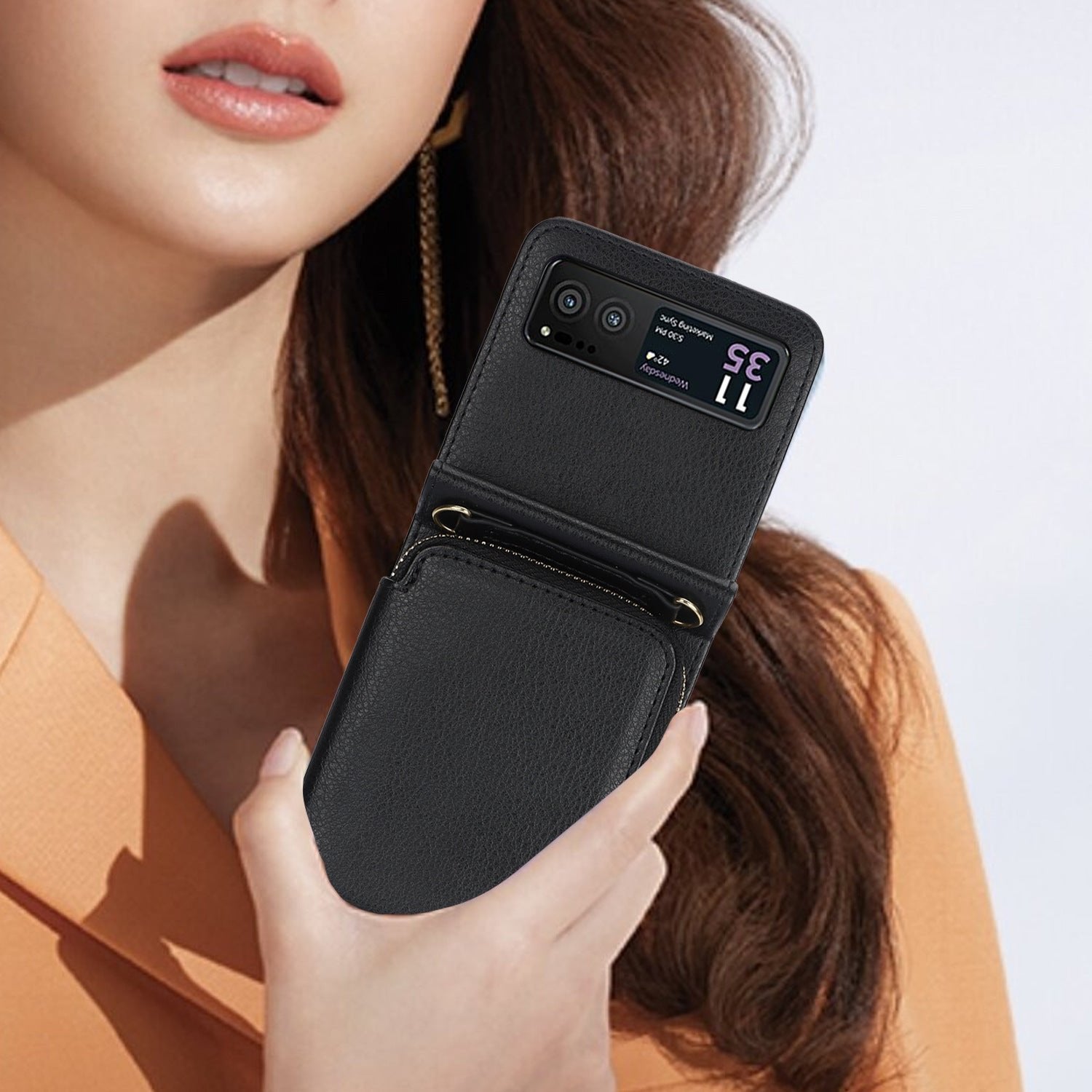 Suitable for Galaxy Z Flip 3/Galaxy Z Flip 4/Galaxy Z Flip 5/Galaxy Z Flip 6 Zipper Bag Mobile Phone Case Leather Case Card Holder