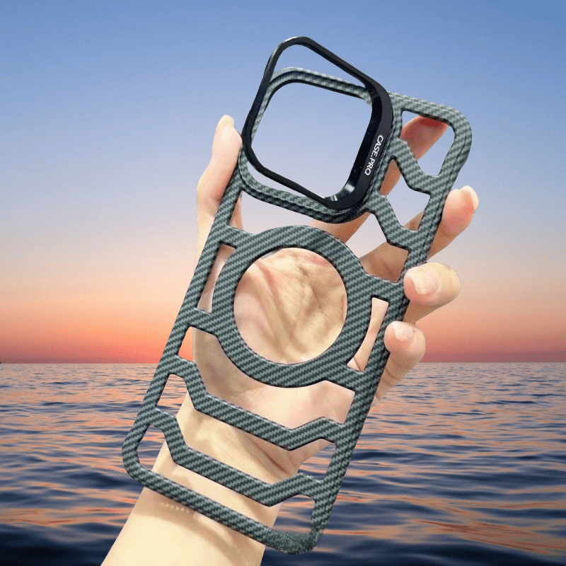 Frameless Carbon Fiber Texture Heat Dissipation Phone Case With Lens Stand | MagSafe Compatible | For iPhone 16/15/14/13/12 Series