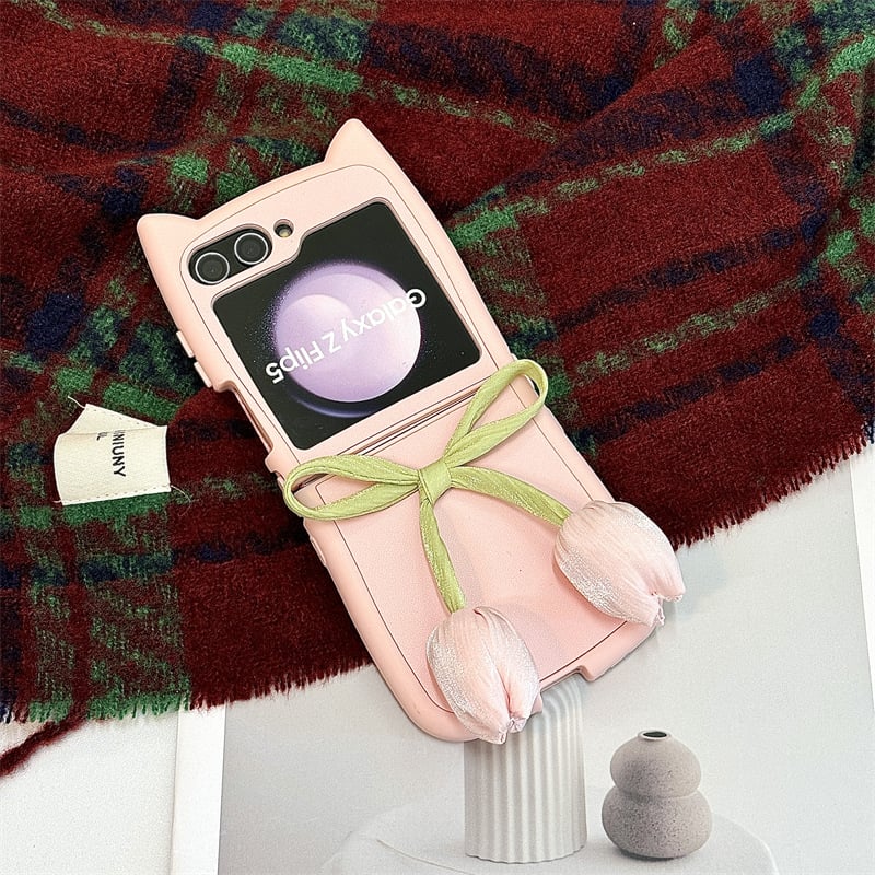 Tulip Cat Ears Phone Case For Galaxy Z Flip 3 / Galaxy Z Flip 4 / Galaxy Z Flip 5 / Galaxy Z Flip 6