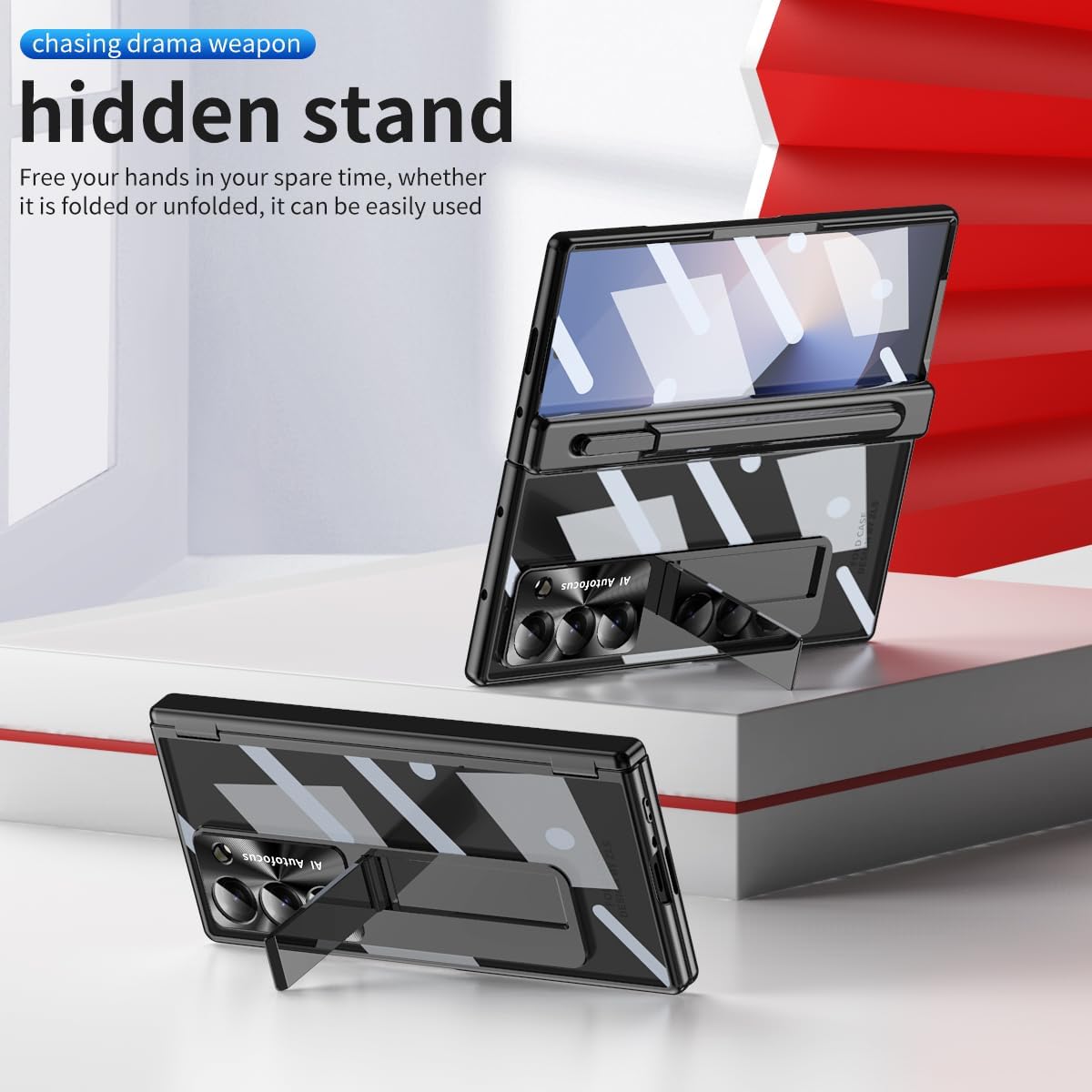 Suitable For Galaxy Z Fold 3/Galaxy Z Fold 4/Galaxy Z Fold 5/Galaxy Z Fold 6 | Transparent Case Phone Case with Pen Holder & Pen