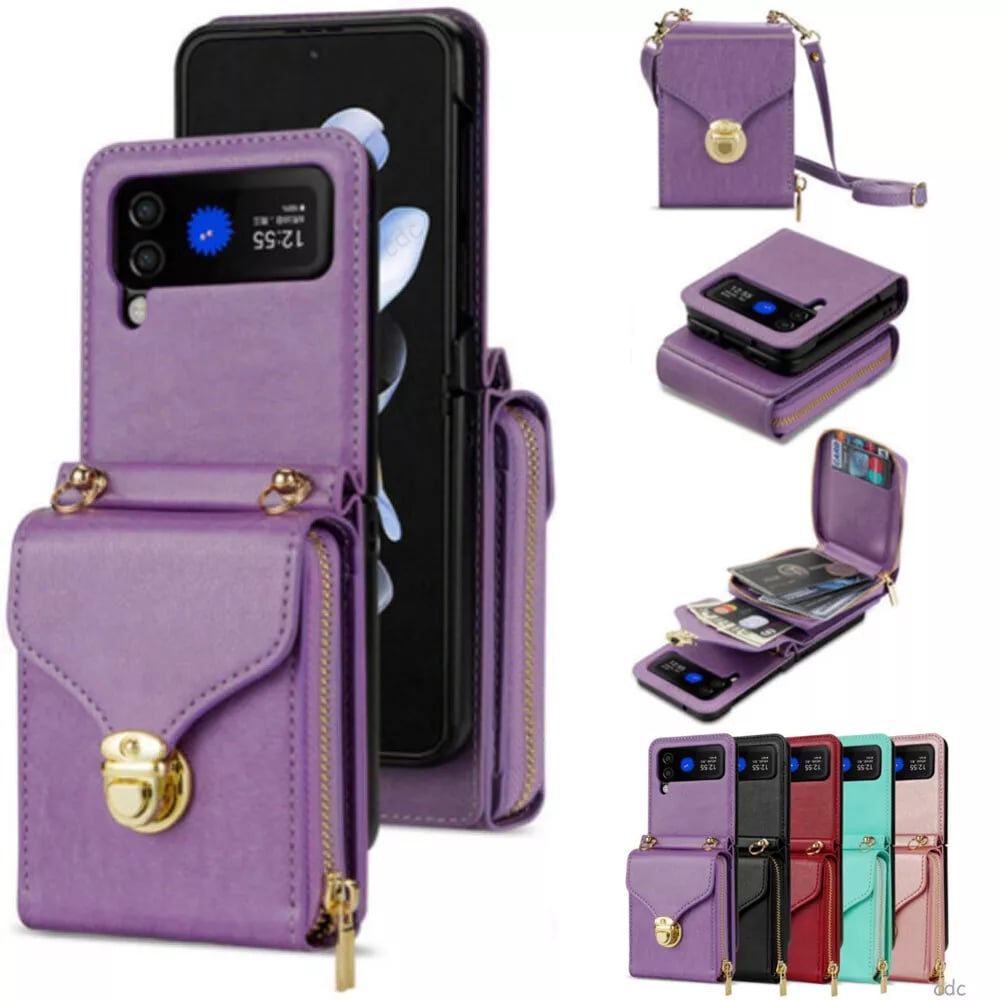 Mobile phone protective case with lanyard, crossbody, zipper card wallet for Galaxy Z Flip 3/Galaxy Z Flip 4/Galaxy Z Flip 5/Galaxy Z Flip 6