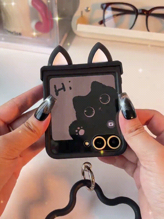 Cat Ears Black Cat Phone Case, Suitable For Galaxy Z Flip 3/Galaxy Z Flip 4/Galaxy Z Flip 5/Galaxy Z Flip 6