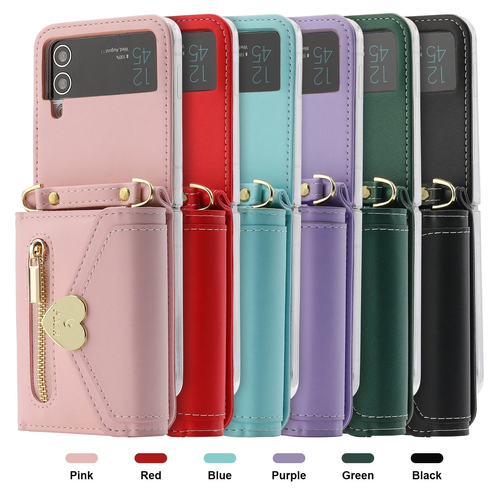 Heart Crossbody Card Holder Phone Case, Compatible with Galaxy Z Flip 3/Galaxy Z Flip 4/Galaxy Z Flip 5/Galaxy Z Flip 6