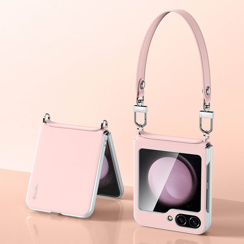 Galaxy Z Flip 5 & Galaxy Z Flip 6 | Leather Mobile Phone Case with Wrist Strap