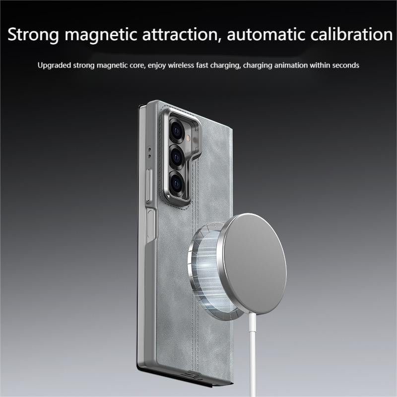 Lamb leather phone case for Samsung Galaxy Z Fold 6, built-in magnetic suction, lens holder
