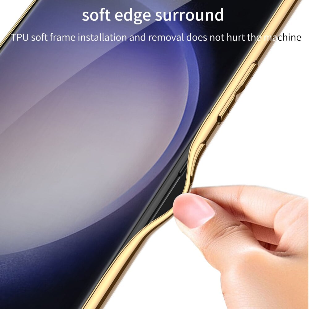 Electroplated Leather Luxury Alloy Lens Protection Soft Cover for Samsung Galaxy S23 S24 Series(Only Case)