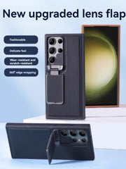 SentimentvalueTM Leather Phone Case For Samsung Galaxy S25 S24 Ultra and Samsung Galaxy S23 Series, Square Bracket Lens Flip Cover Anti-Drop Protective Cover