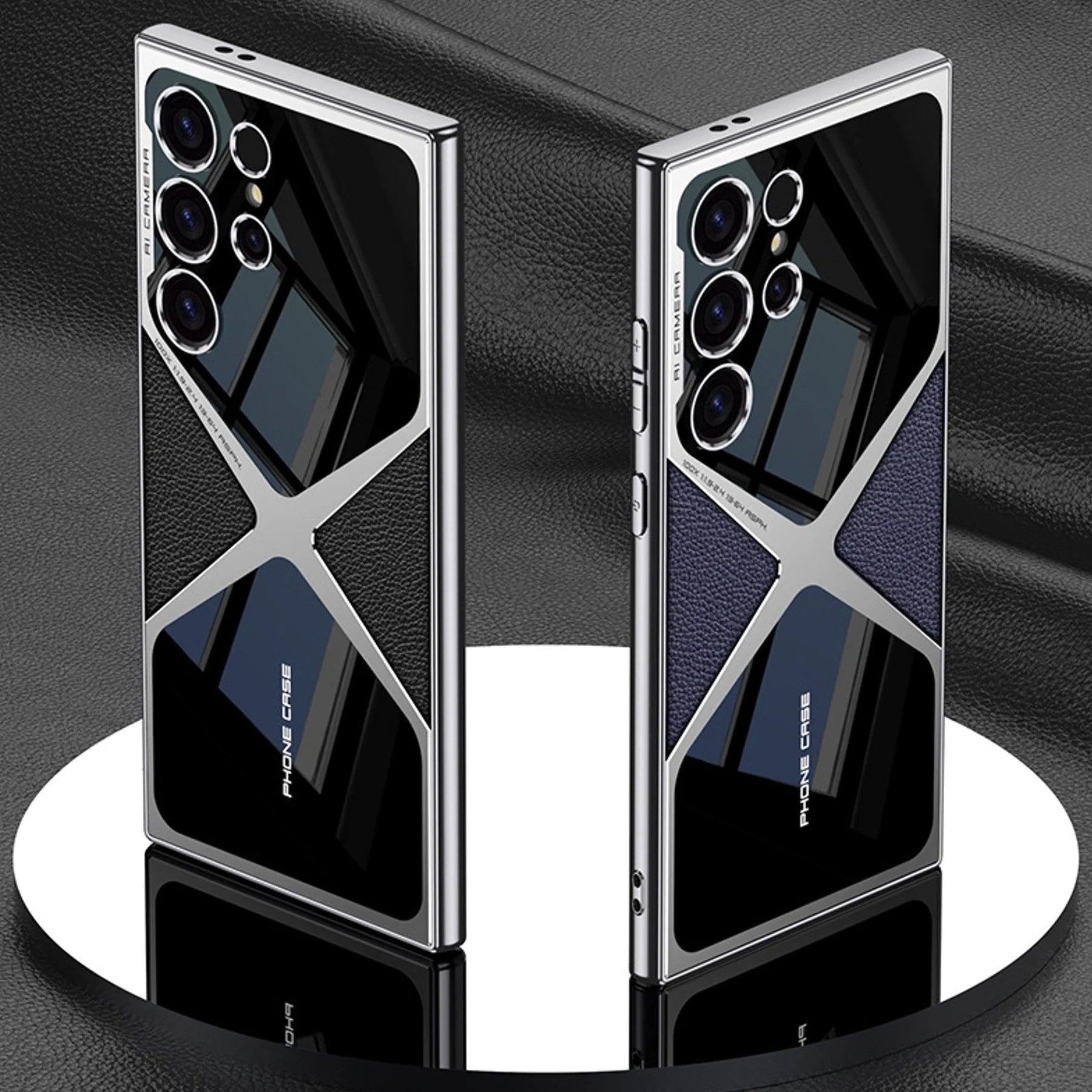 New Electroplating Plain Leather Business Phone Case for Galaxy S24 Ultra and S23 Ultra(Only Case)