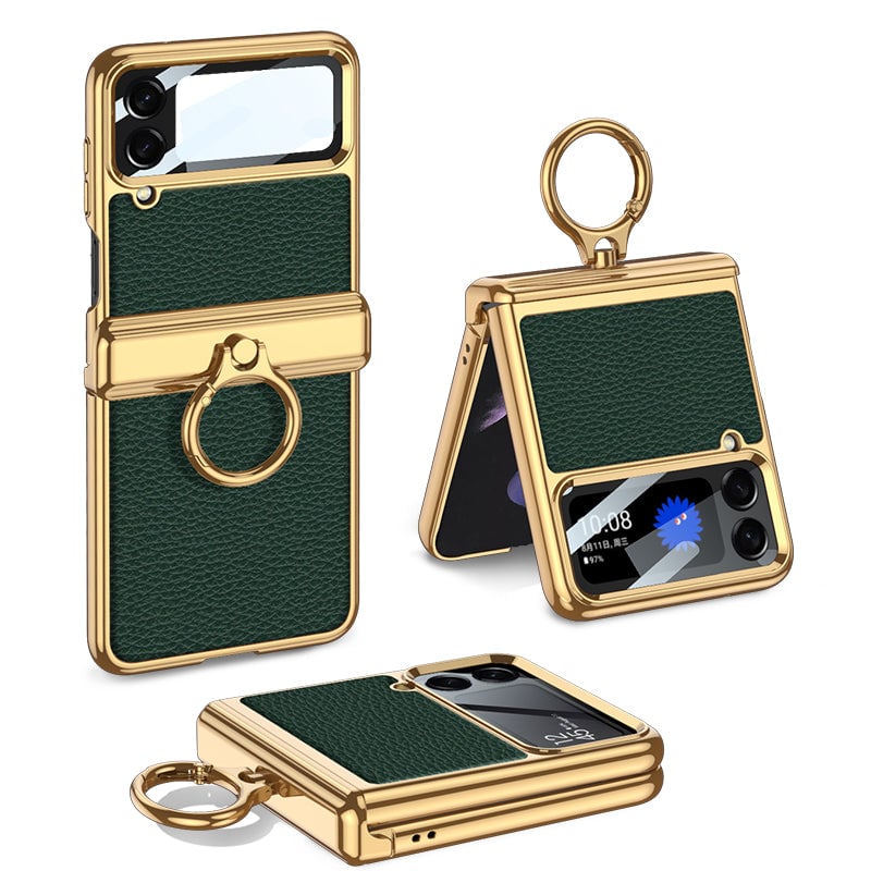 Electroplated Leather Magnetic Hinge Phone Case For Galaxy Z Flip 3/Galaxy Z Flip 4/Galaxy Z Flip 5