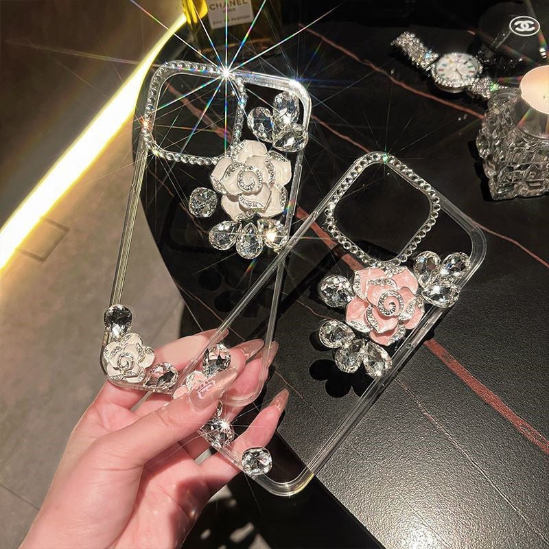 Hollow Rhinestone Rose Mobile Phone Case For iPhone 16 15 14 13 12 11 Series