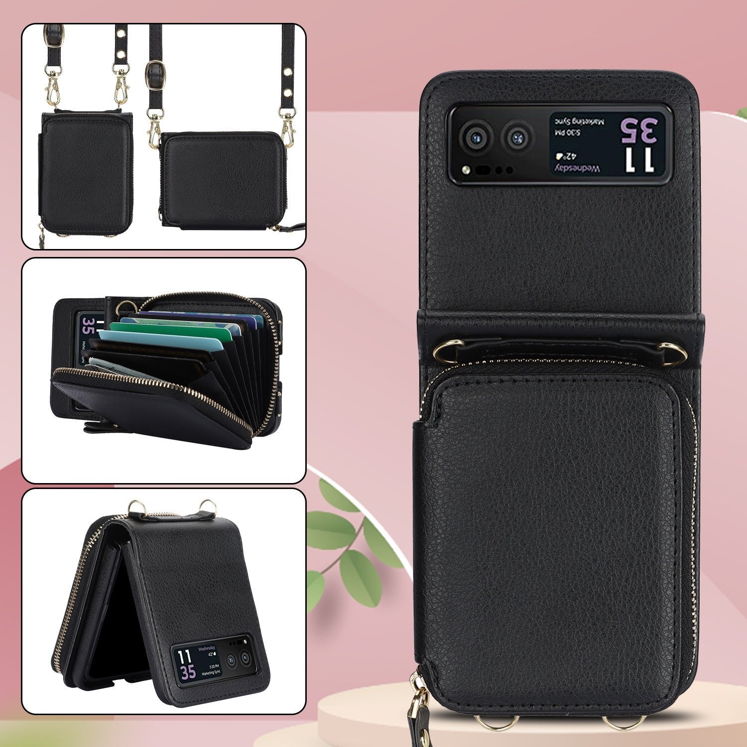 Suitable for Galaxy Z Flip 3/Galaxy Z Flip 4/Galaxy Z Flip 5/Galaxy Z Flip 6 Zipper Bag Mobile Phone Case Leather Case Card Holder