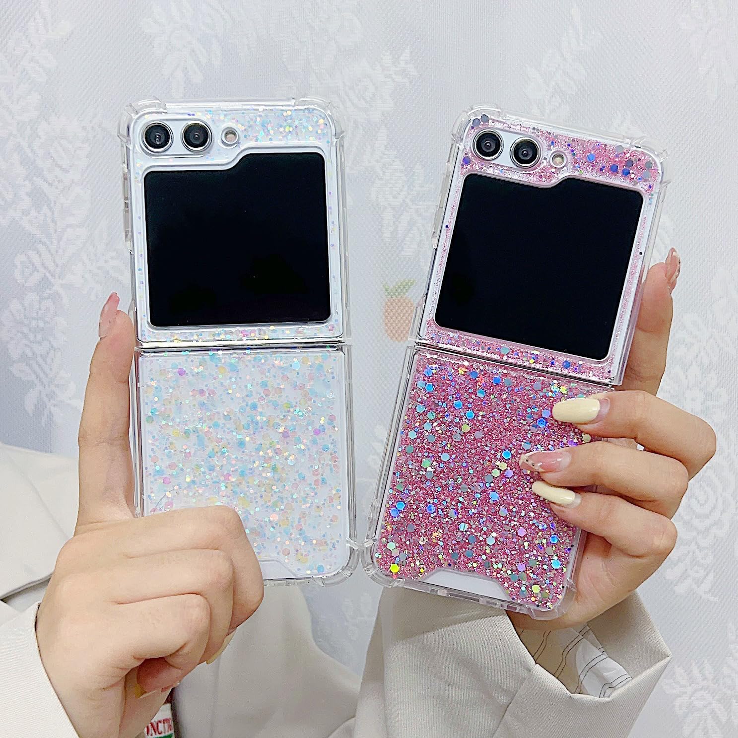 Epoxy glitter beads mobile phone case, suitable for Galaxy Z Flip 3/Galaxy Z Flip 4/Galaxy Z Flip 5/Galaxy Z Flip 6