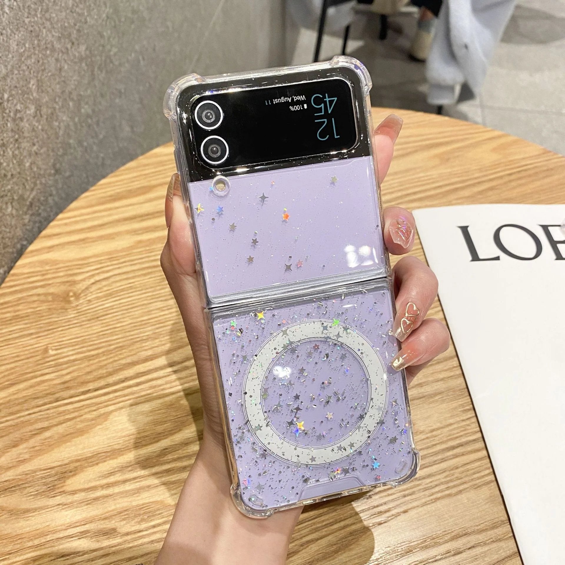 Glitter glue magnetic mobile phone case, suitable for Galaxy Z Flip 3/Galaxy Z Flip 4/Galaxy Z Flip 5/Galaxy Z Flip 6