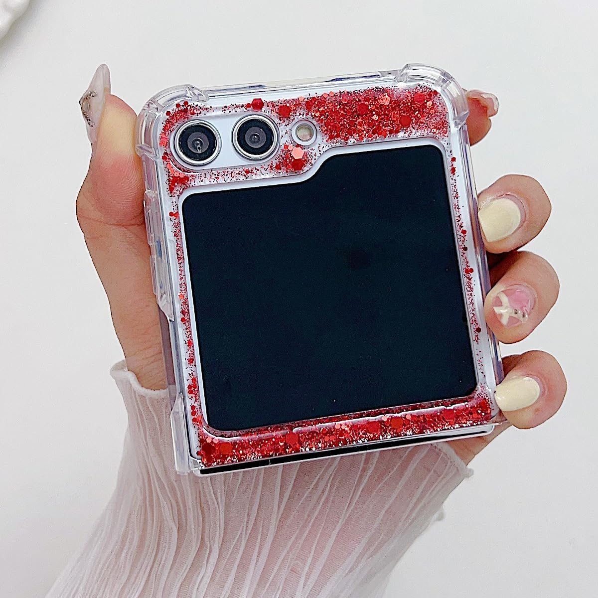 Epoxy glitter beads mobile phone case, suitable for Galaxy Z Flip 3/Galaxy Z Flip 4/Galaxy Z Flip 5/Galaxy Z Flip 6