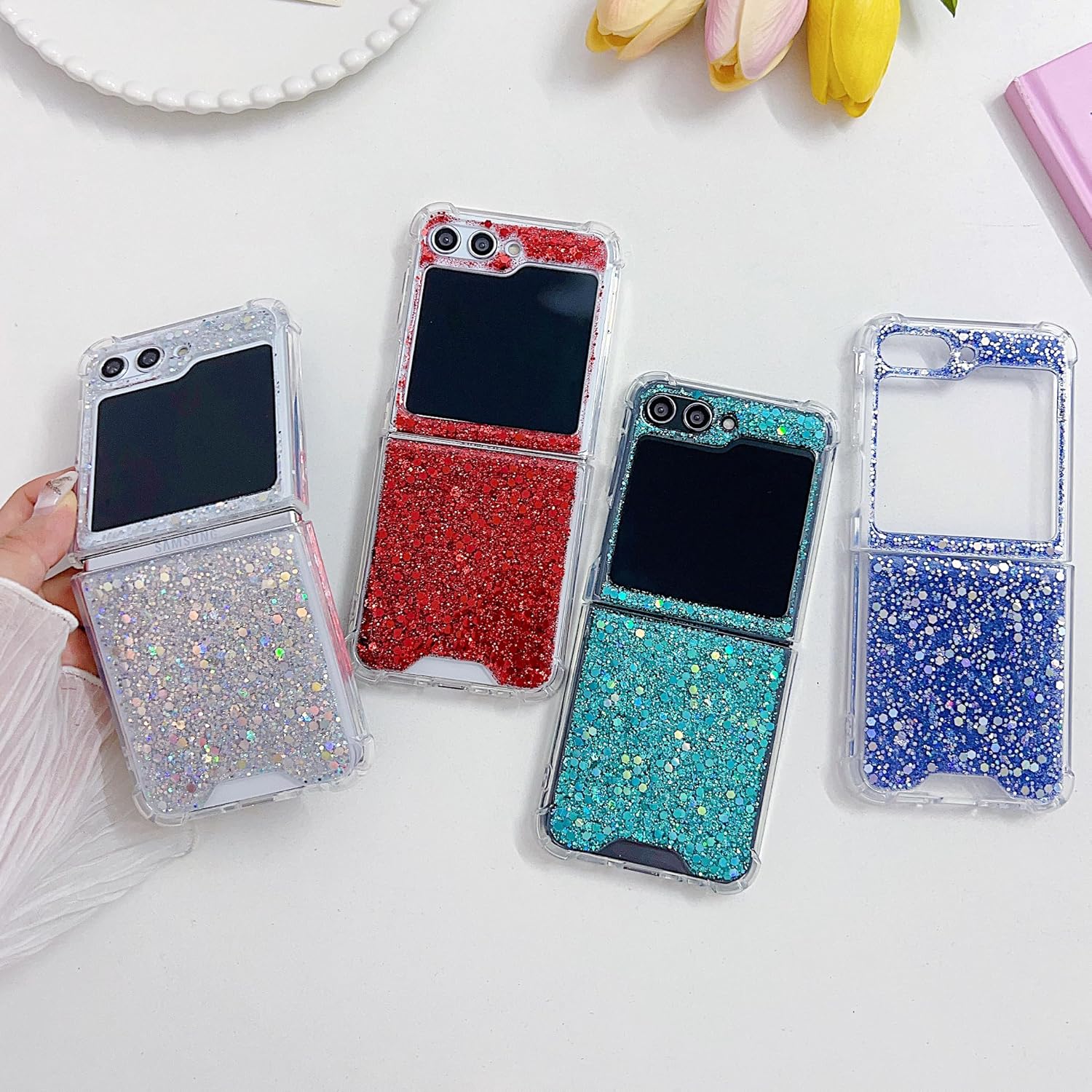 Epoxy glitter beads mobile phone case, suitable for Galaxy Z Flip 3/Galaxy Z Flip 4/Galaxy Z Flip 5/Galaxy Z Flip 6