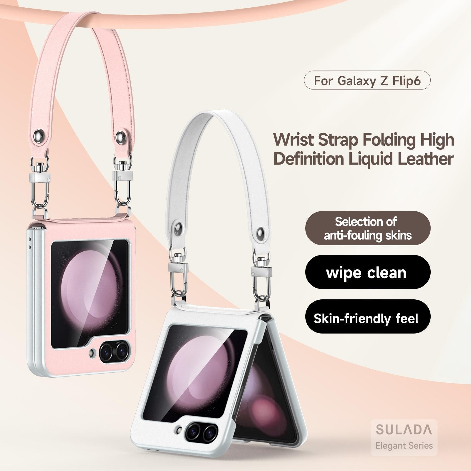 Galaxy Z Flip 5 & Galaxy Z Flip 6 | Leather Mobile Phone Case with Wrist Strap