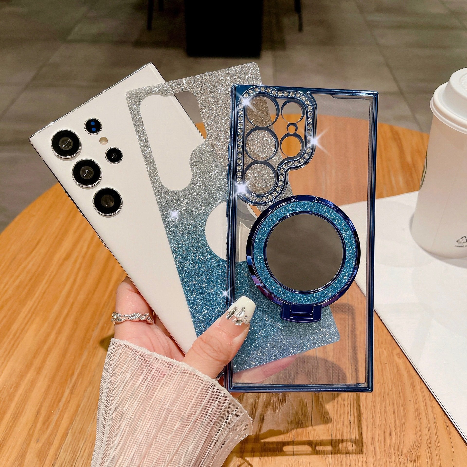 Luxury Glitter Mirror Magnetic Ring Holder Case For Samsung Galaxy S25 S24 S23 S22 Plus Ultra