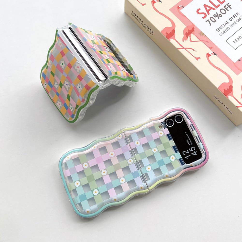 Cute Flower Phone Case For Galaxy Z Flip 3/Galaxy Z Flip 4/Galaxy Z Flip 5/Galaxy Z Flip 6 - Plaid Daisy and Plaid Flowers