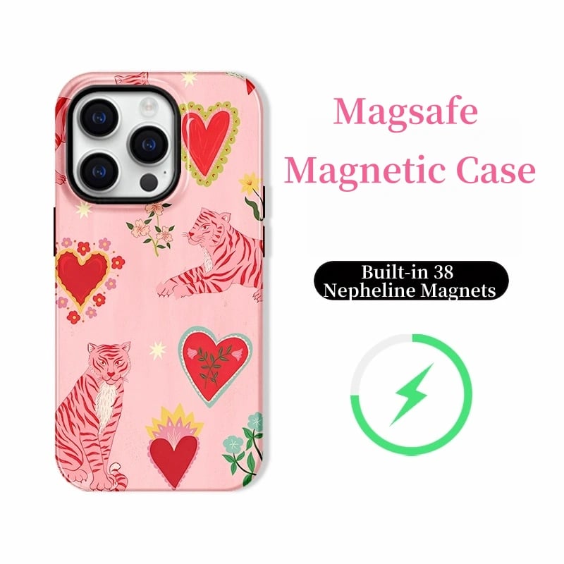 Tiger & Heart MagSafe Case for iPhone 16–12 – 38 Magnets, Optional Magnetic Stand, Dual Style