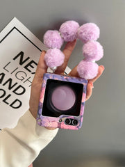 Purple Bear Phone Case with Plush Bracelet For Galaxy Z Flip 3/Galaxy Z Flip 4/Galaxy Z Flip 5