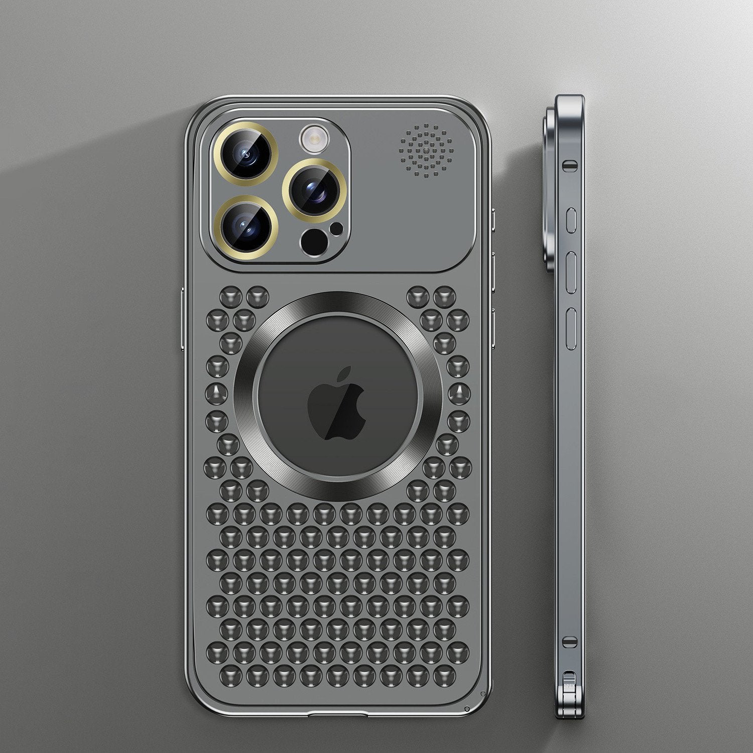 Spring Buckle Aromatherapy Metal Hollow Heat Dissipation Mobile Phone Case With Lens Film