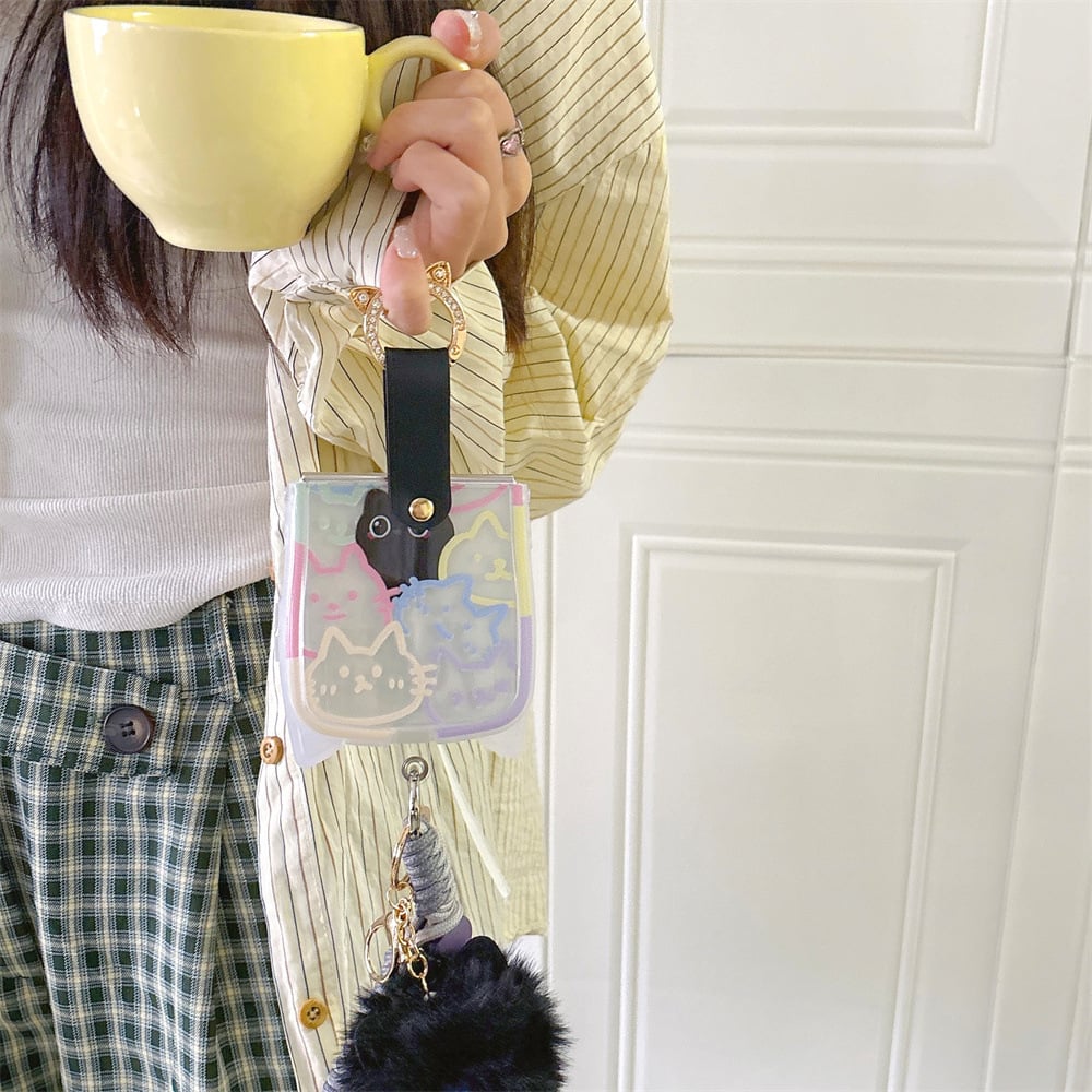 Cute 3D Cat Ear Graffiti Cat Phone Case, Suitable for Galaxy Z Flip 3/Galaxy Z Flip 4/Galaxy Z Flip 5/Galaxy Z Flip 6