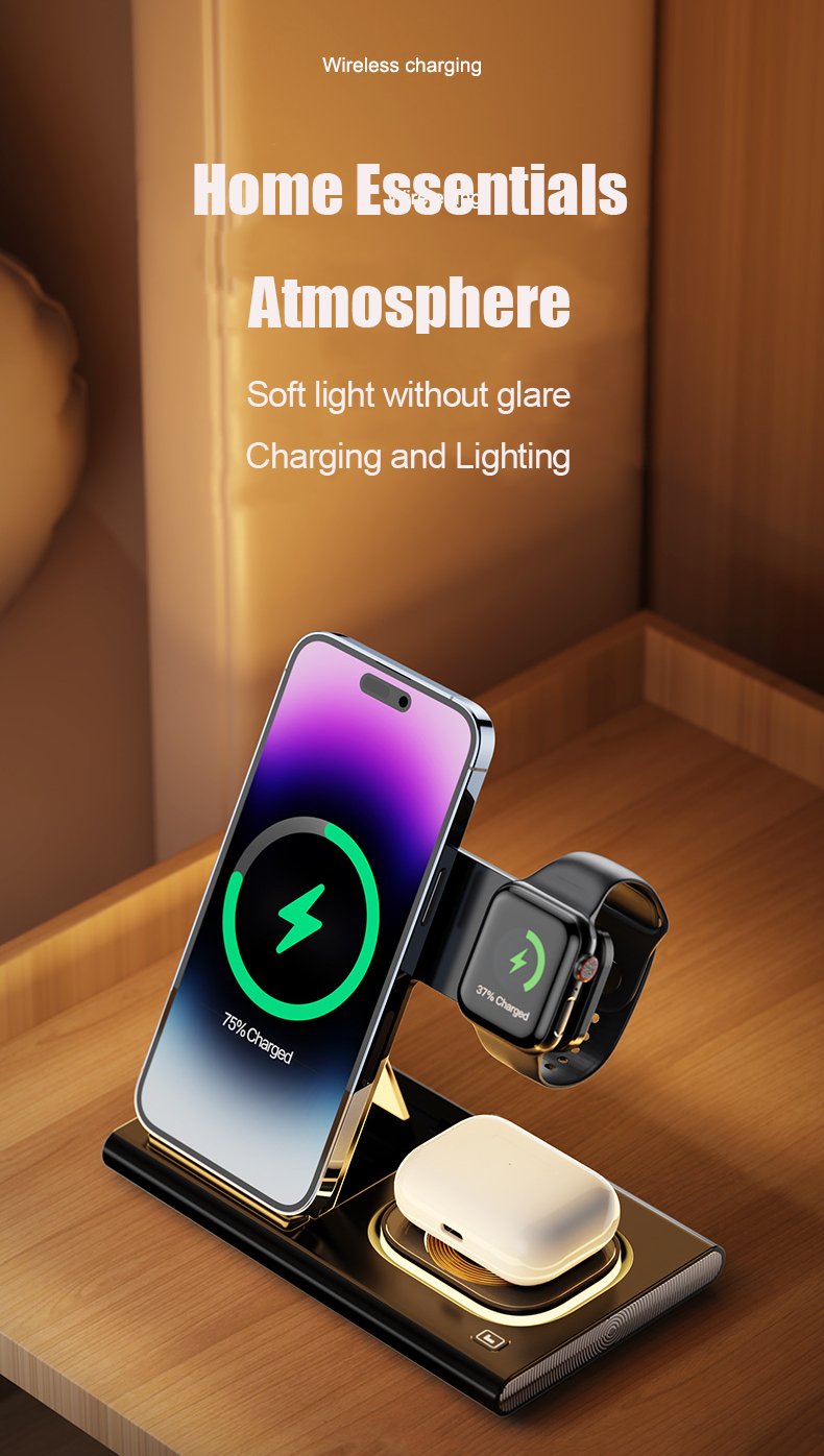 15W 3 in 1 LED Foldable Wireless Charger Stand For Samsung Or iPhone