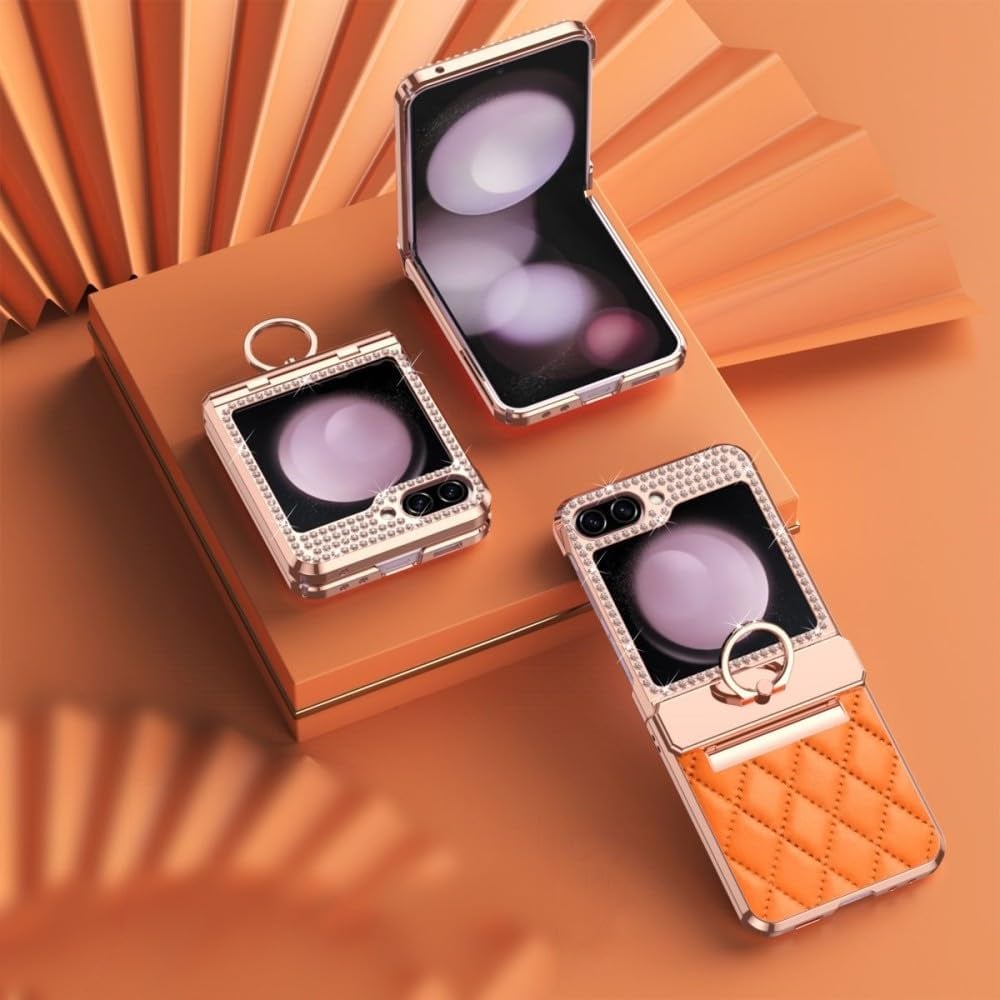 Luxury Leather Pattern Folding Protective Case, Compatible with Galaxy Z Flip 3/Galaxy Z Flip 4/Galaxy Z Flip 5