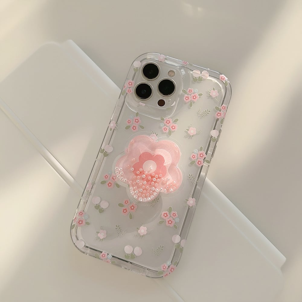 Floral Mobile Phone Case For iPhone 16/15/14/13/12/11 Series With Flower-shaped Quicksand Stand