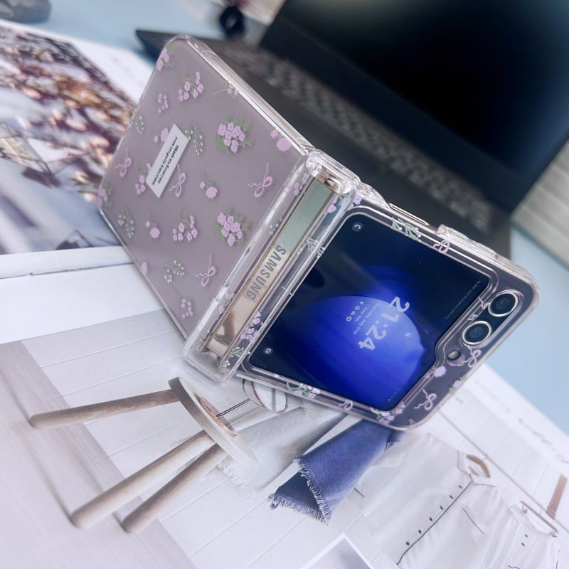 Floral Bow Phone Case For Galaxy Z Flip 3/Galaxy Z Flip 4/Galaxy Z Flip 5/Galaxy Z Flip 6