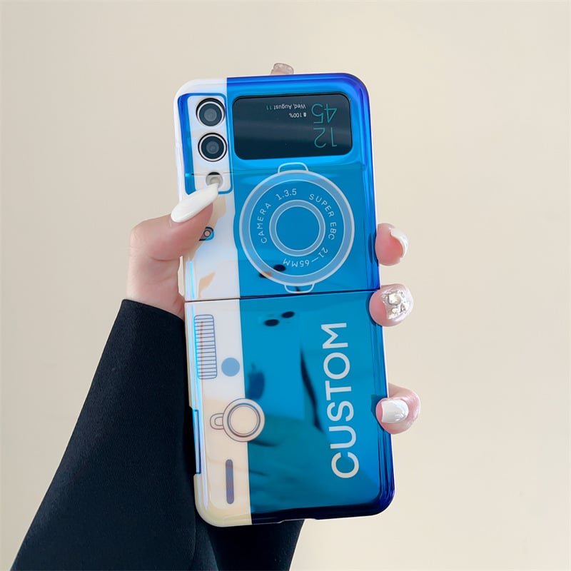 Blue light retro camera phone case, suitable for Galaxy Z Flip 3/Galaxy Z Flip 4/Galaxy Z Flip 5/Galaxy Z Flip 6