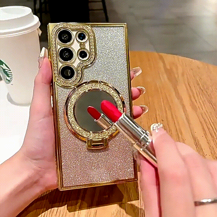 Luxury Glitter Mirror Magnetic Ring Holder Case For Samsung Galaxy S25 S24 S23 S22 Plus Ultra