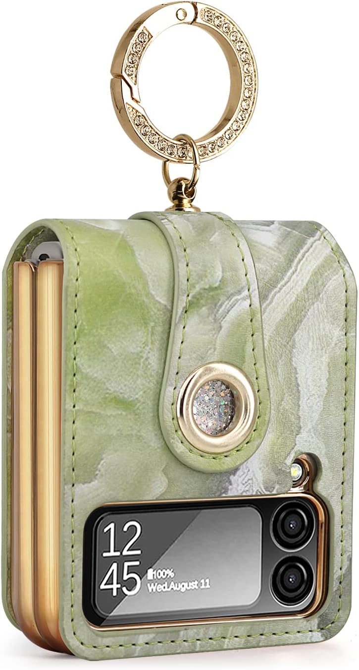 Galaxy Z Flip 3/Galaxy Z Flip 4/Galaxy Z Flip 5/Galaxy Z Flip 6 | Soft marbled leather phone case with luxurious glitter ring