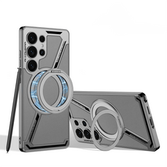 Suitable for Galaxy S25Ultra/S24Ultra/S23Ultra electroplated leather built-in magnetic ring full-cover protective case(Only Case)