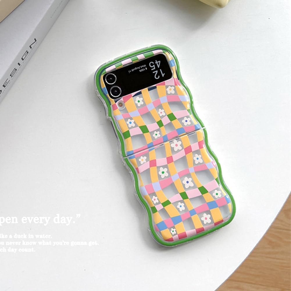 Cute Flower Phone Case For Galaxy Z Flip 3/Galaxy Z Flip 4/Galaxy Z Flip 5/Galaxy Z Flip 6 - Plaid Daisy and Plaid Flowers