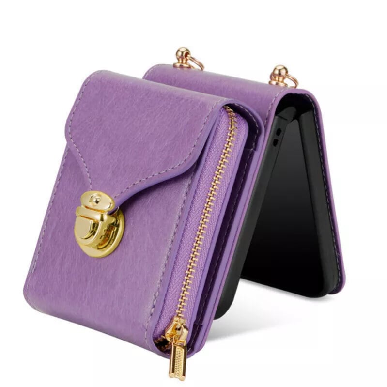 Mobile phone protective case with lanyard, crossbody, zipper card wallet for Galaxy Z Flip 3/Galaxy Z Flip 4/Galaxy Z Flip 5/Galaxy Z Flip 6