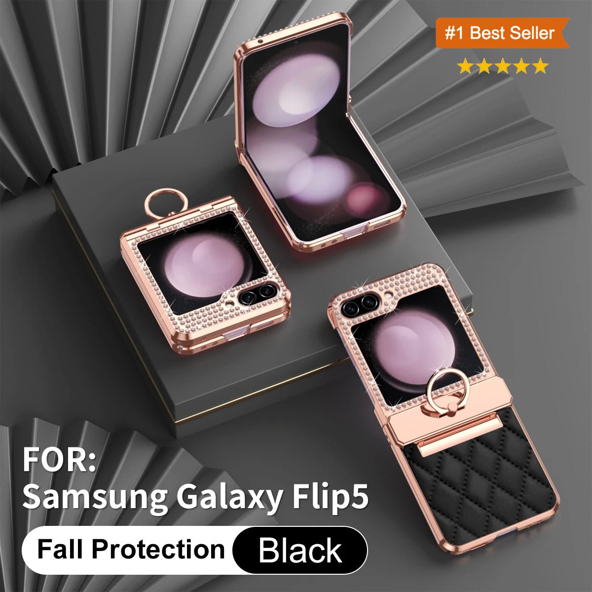 Luxury Leather Pattern Folding Protective Case, Compatible with Galaxy Z Flip 3/Galaxy Z Flip 4/Galaxy Z Flip 5