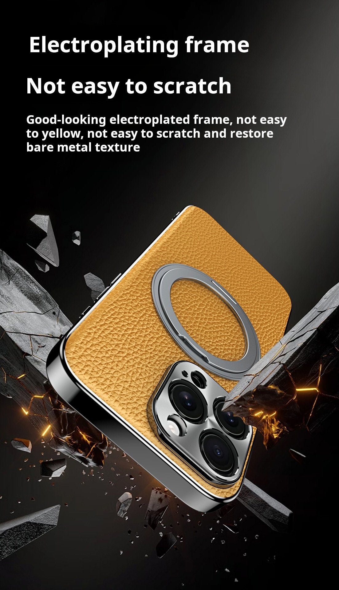 Genuine Togo Cowhide Leather Magsafe Case For iPhone 16 15 14 Series Ring Bracket Cover