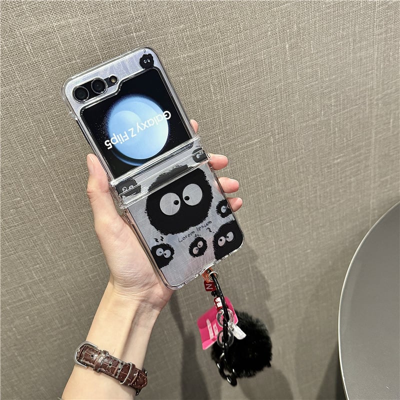 Cute coal briquette phone case with feather cardboard, suitable for Galaxy Z Flip 3/Galaxy Z Flip 4/Galaxy Z Flip 5/Galaxy Z Flip 6