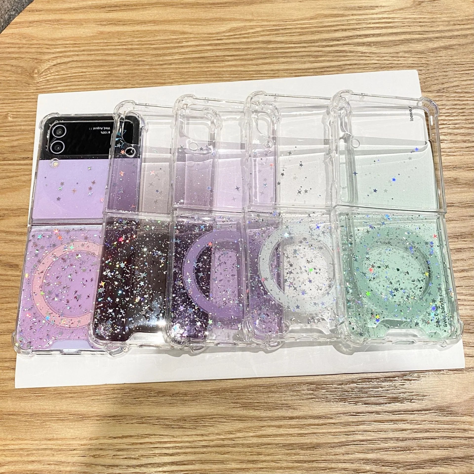 Glitter glue magnetic mobile phone case, suitable for Galaxy Z Flip 3/Galaxy Z Flip 4/Galaxy Z Flip 5/Galaxy Z Flip 6