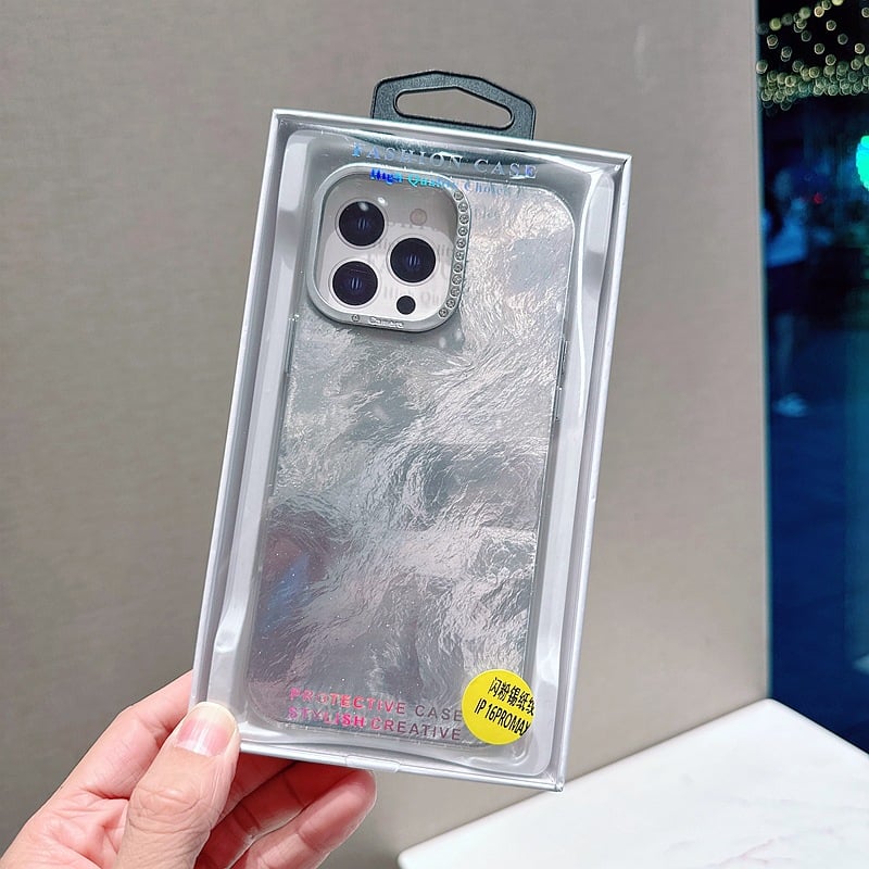 Rhinestone Mirror Frame Foil Texture Protective Case Compatible With iPhone 11/12/13/14/15/16 series