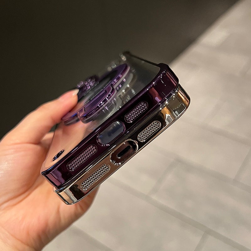 Electroplated Frameless iPhone Case with Magnetic Stand & Lens Film