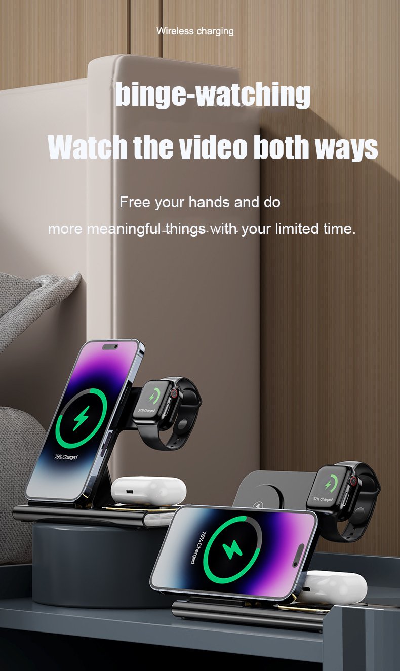 15W 3 in 1 LED Foldable Wireless Charger Stand For Samsung Or iPhone